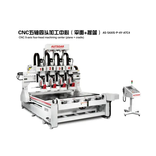 Newly Designed High-Performance 5-Axis Four Head (flat+cradle) Carving Machine